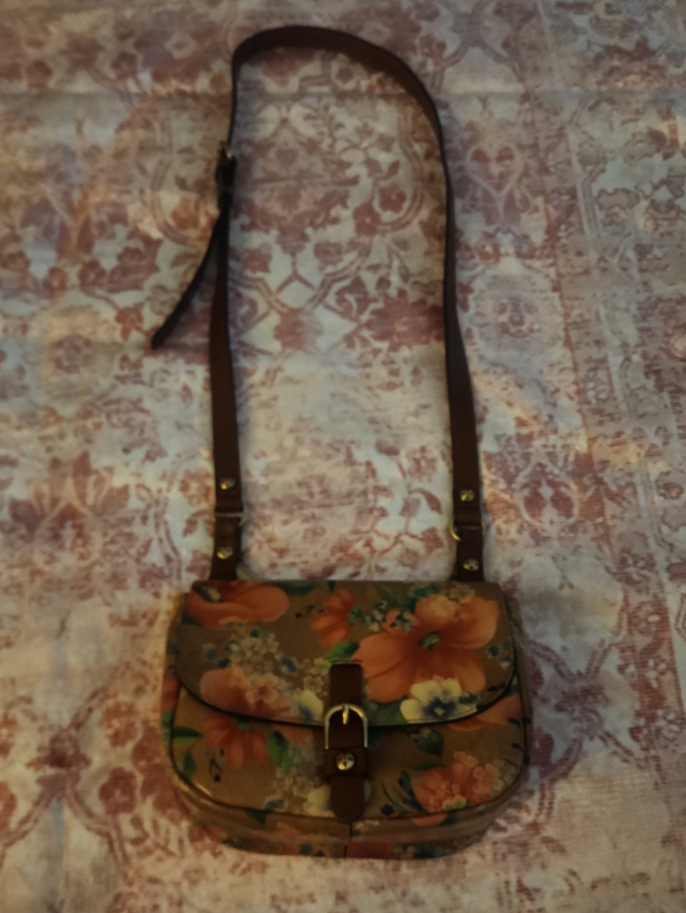 Floral Print Brown Crossbody Shoulder Bag